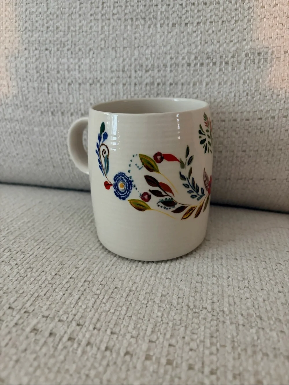 Anthropologie Floral Monogram Mug in White with Blue and Coral Accents